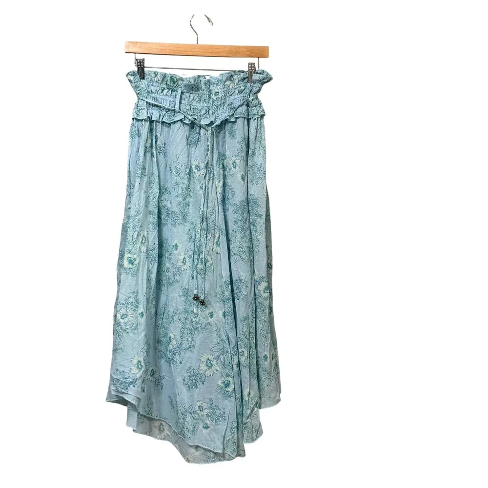 Intimately Free People Blue Floral Smocked Wide Leg Gauze Pants Medium